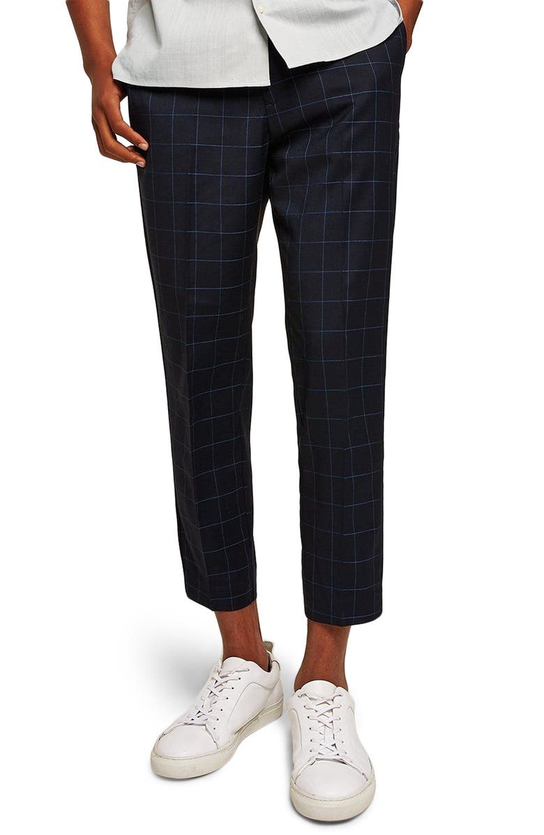 Topman Slim Fit Grid Check Crop Pants, Main, color, 