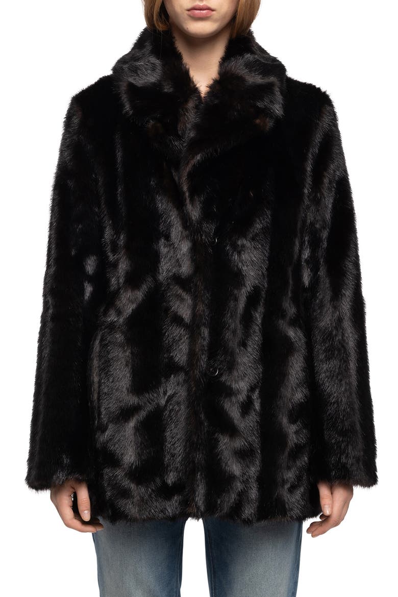 Fleur Faux Fur Coat, Main, color, DARK CHOCOLATE