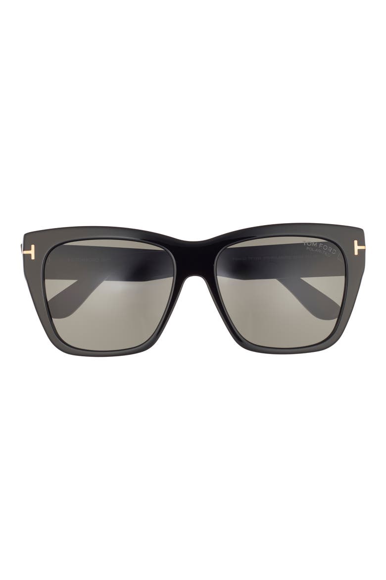 Flynn 55mm Polarized Butterfly Sunglasses, Main, color, SHINY BLACK /T/ LOGO / POLARIZED SMOKE LENS
