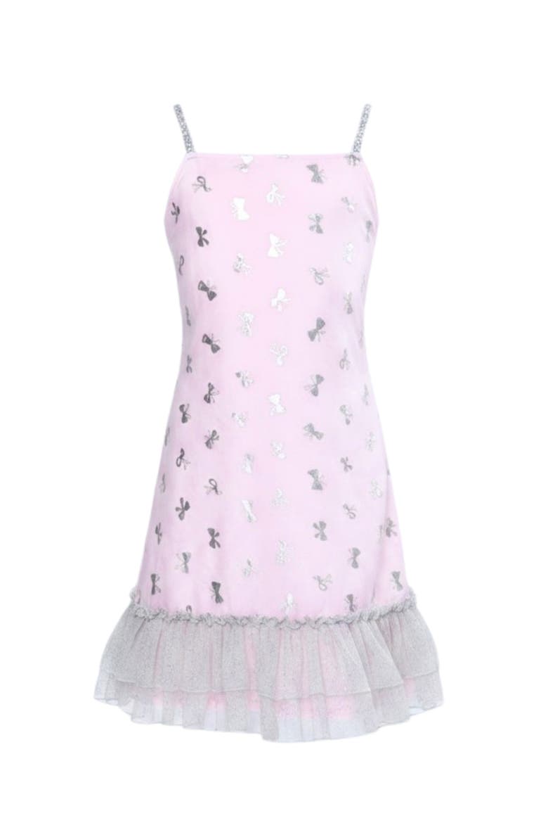 Dreamy Bow Foil Tulle Hem Dress, Main, color, Pink