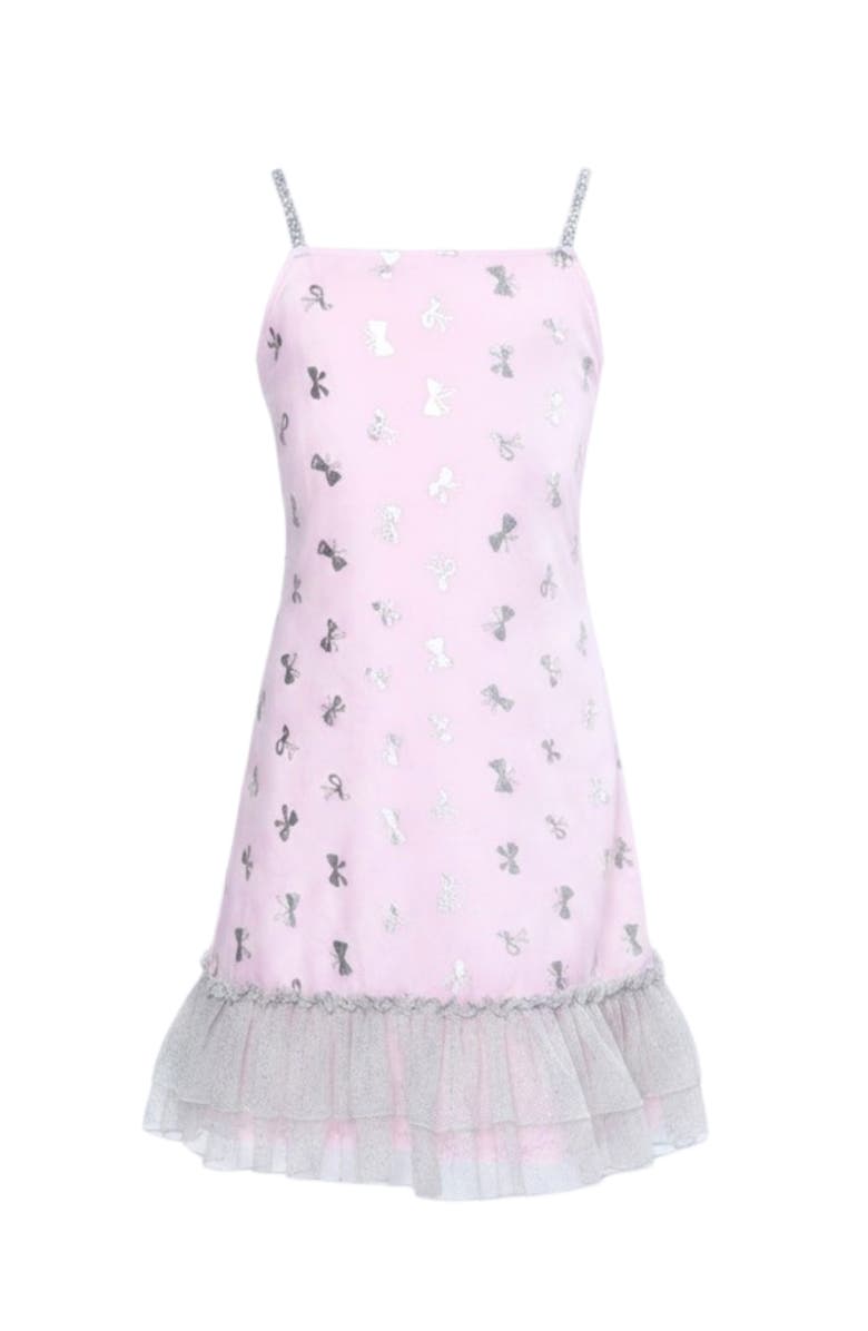 Mia Belle Girls Dreamy Bow Foil Tulle Hem Dress, Main, color, Pink