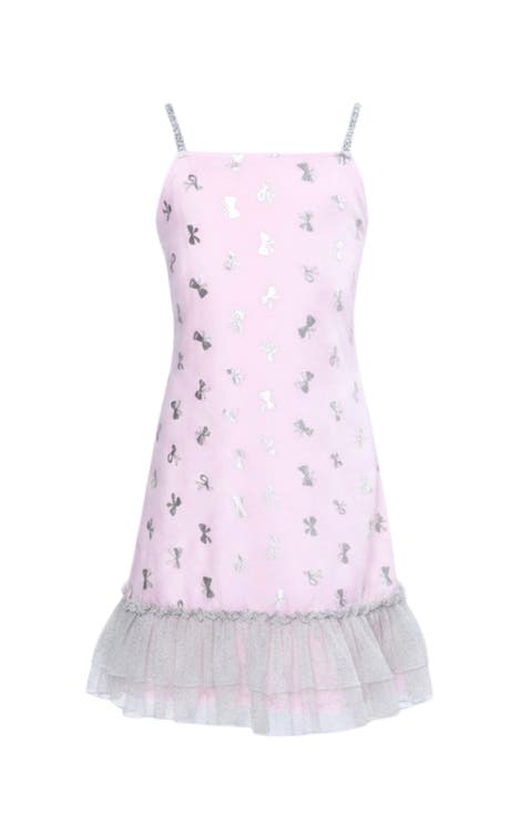 Dreamy Bow Foil Tulle Hem Dress (Toddler, Little Kid & Big Kid)