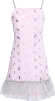 Mia Belle Girls Dreamy Bow Foil Tulle Hem Dress