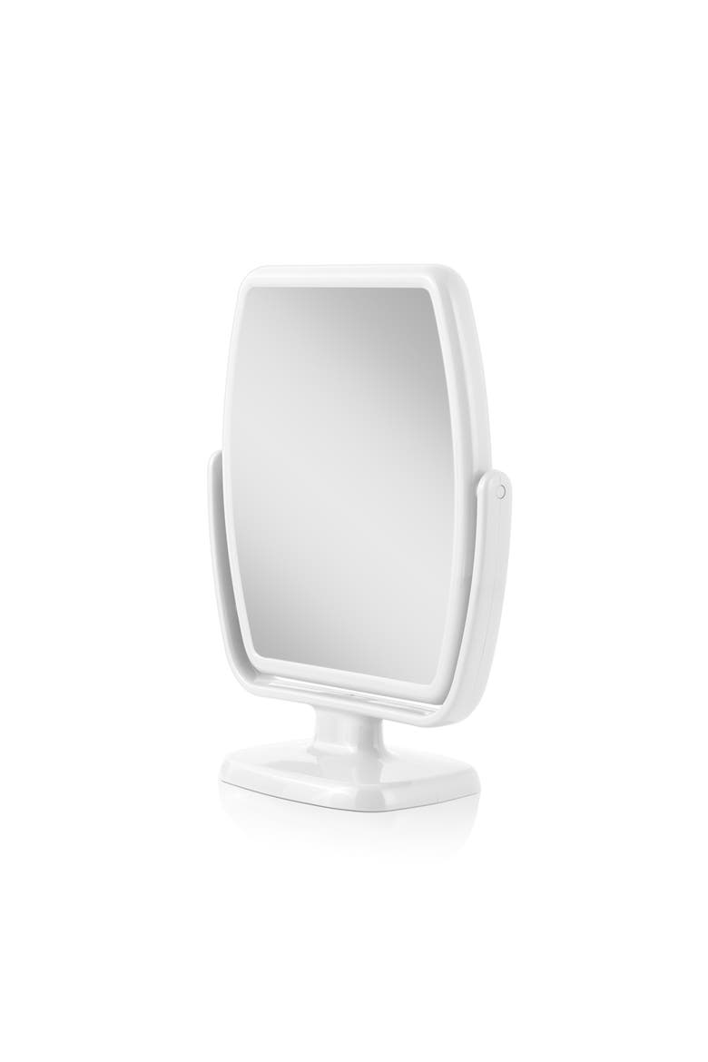 Geo Makeup Mirror with Magnification, Alternate, color, White