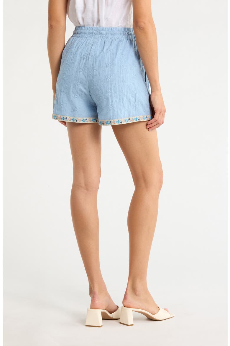 Marcy Embroidered Cotton High Waisted Shorts, Alternate, color, LT-BLUE