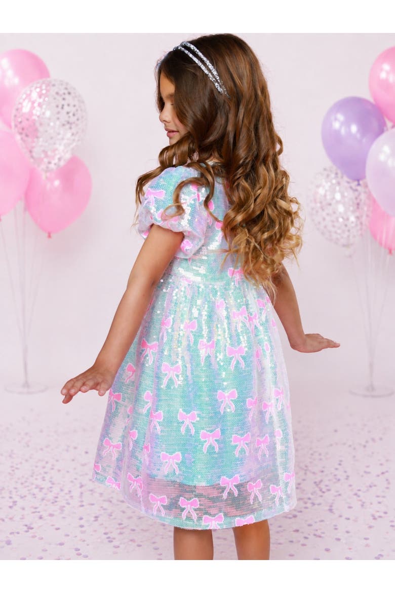 Sweet Sparkle Bow Sequin Puff Sleeve Dress, Alternate, color, White