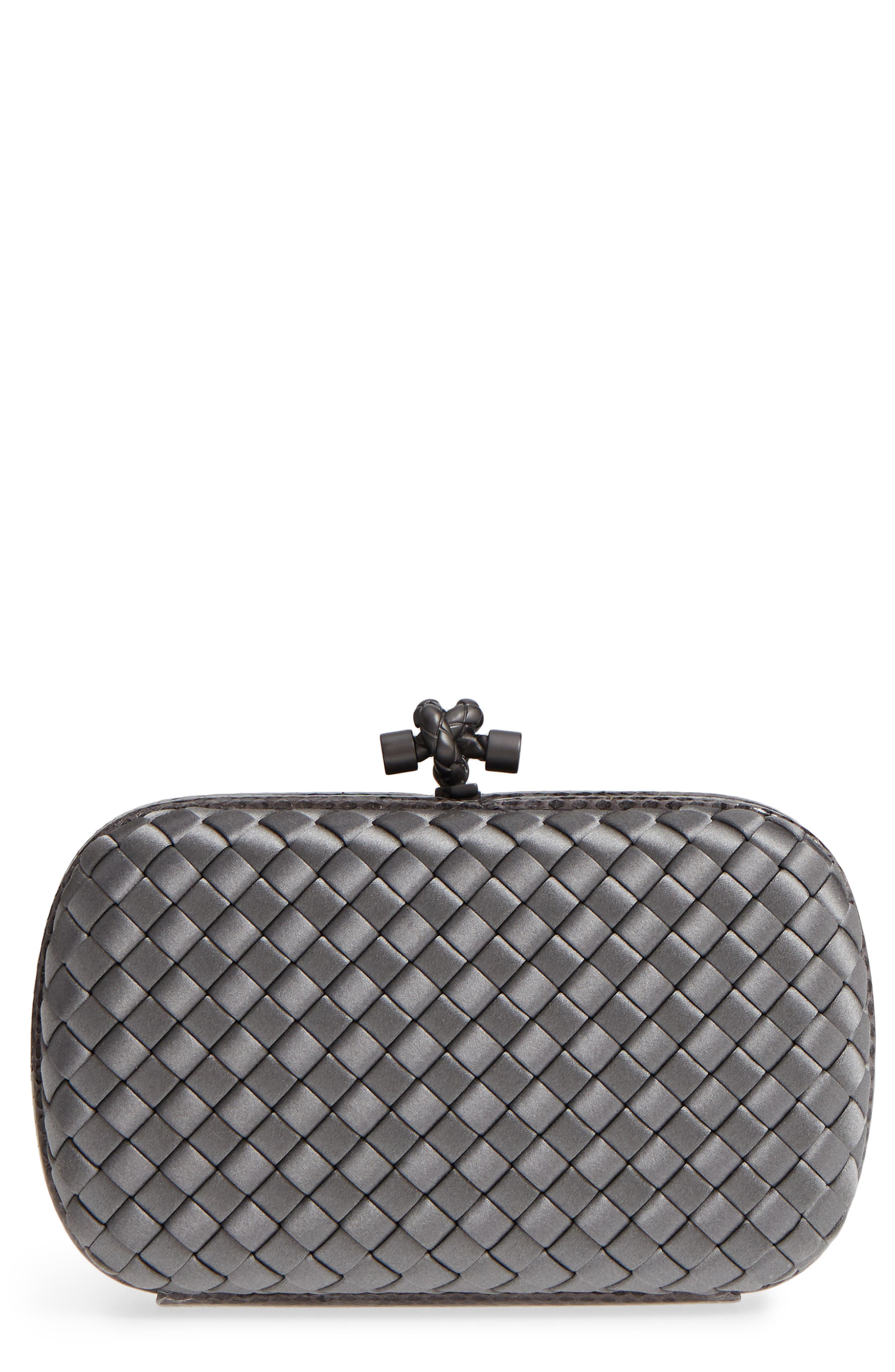 Bottega Veneta New Satin & Genuine Snakeskin Knot Clutch, Main, color, 