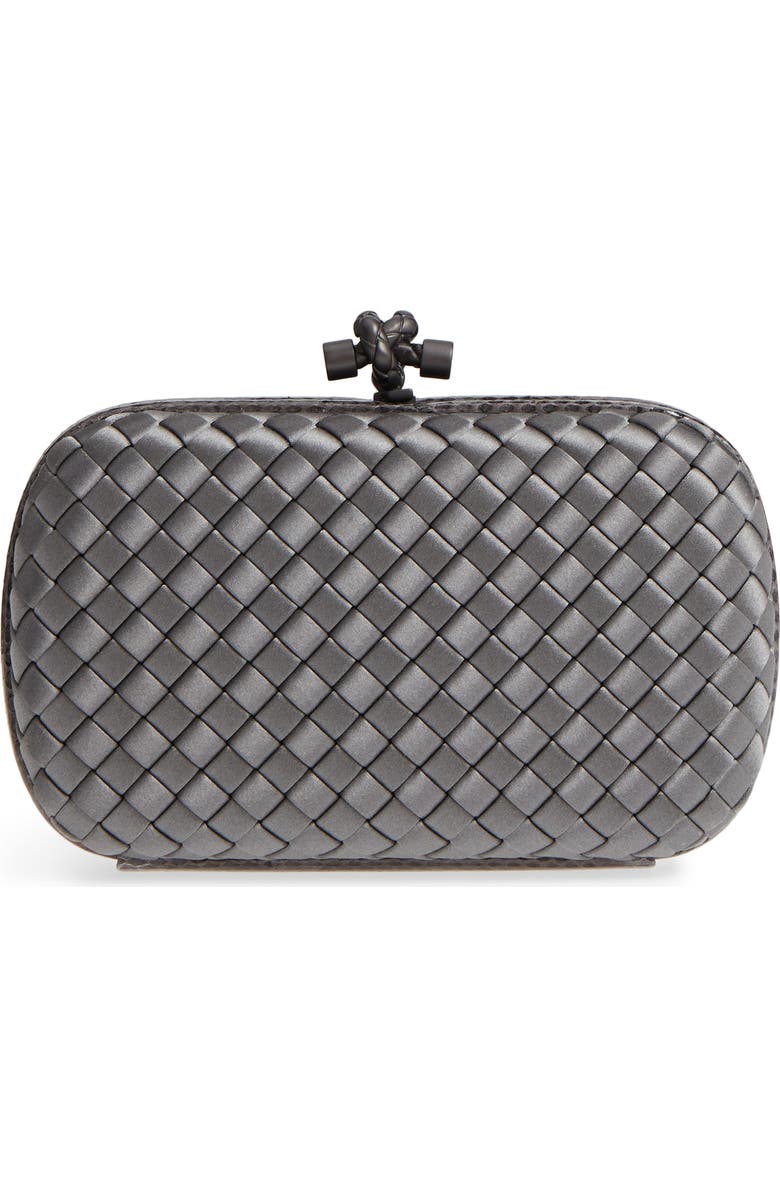 Bottega Veneta New Satin & Genuine Snakeskin Knot Clutch, Main, color,