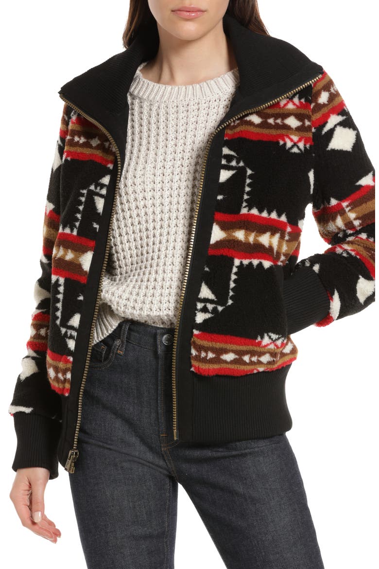 Foxglove Fleece Bomber Jacket, Main, color, CROSSROADS BLACK