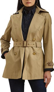 Lauren Ralph Lauren Double Breasted Belted Cotton Blend Trench Coat