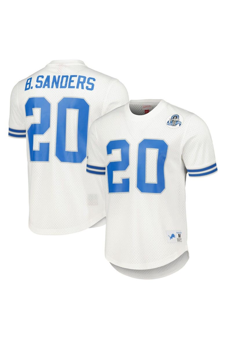Men's Mitchell & Ness Barry Sanders White Detroit Lions Retired Player Name & Number Mesh Top, Main, color, White
