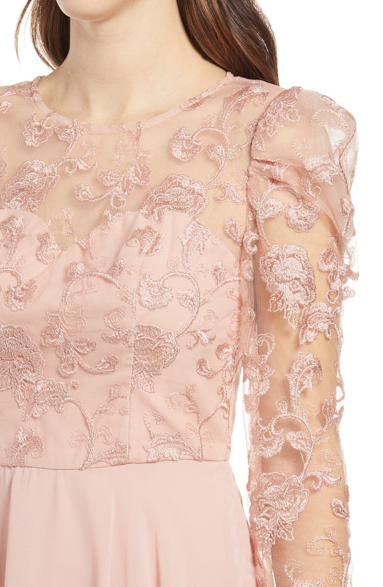 Chi Chi London Dorothee Long Sleeve Embroidered Fit & Flare Midi Dress, Alternate, color, 