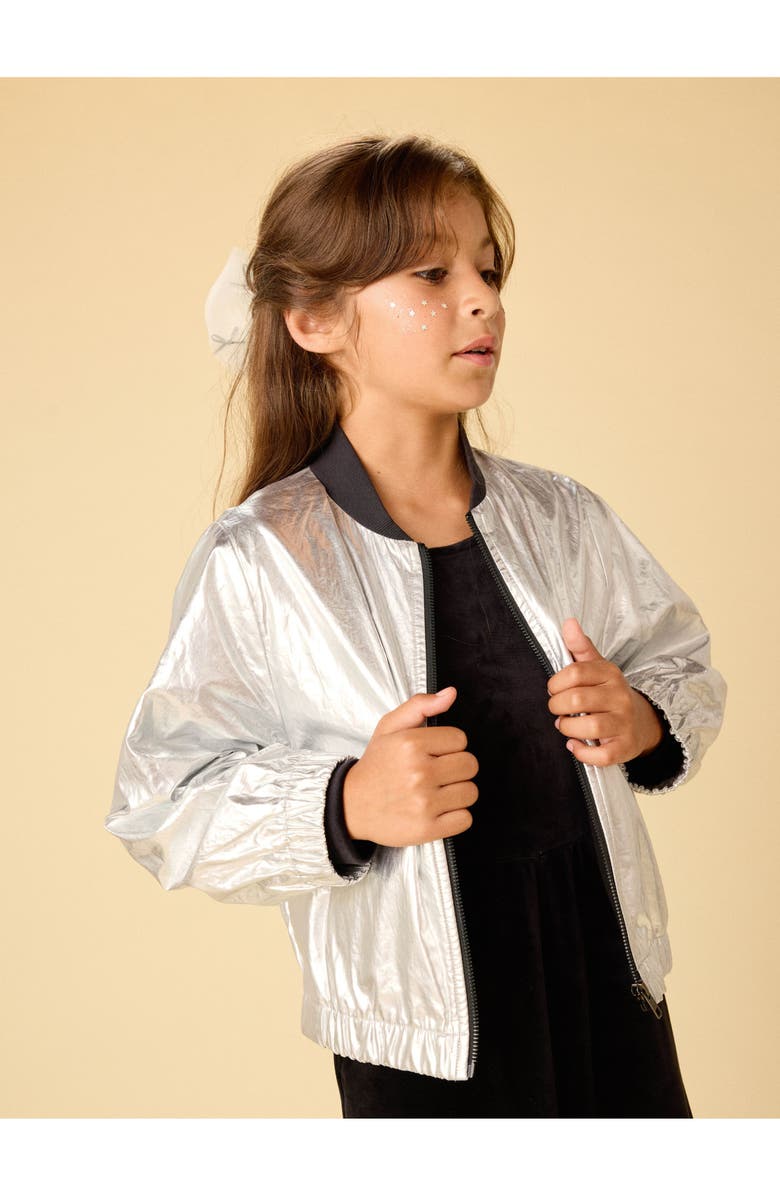 Tea Collection Metallic Bomber Jacket, Alternate, color, Metallic Silver
