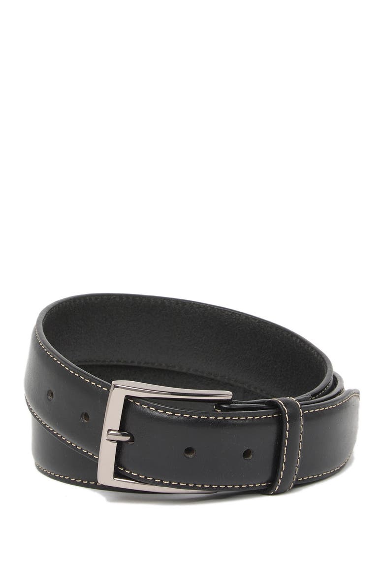 Italian Leather Cross Stitched Belt, Main, color, BK