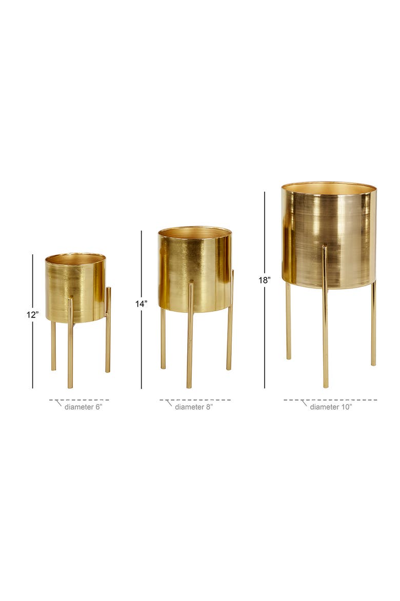 Goldtone Metal Contemporary Planter with Removable Stand - Set of 3, Alternate, color, GOLD