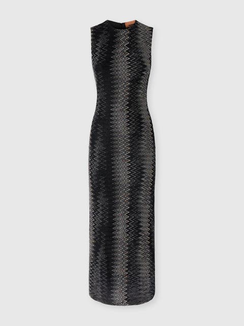 Flared Midi Dress In Viscose Lamé Chevron