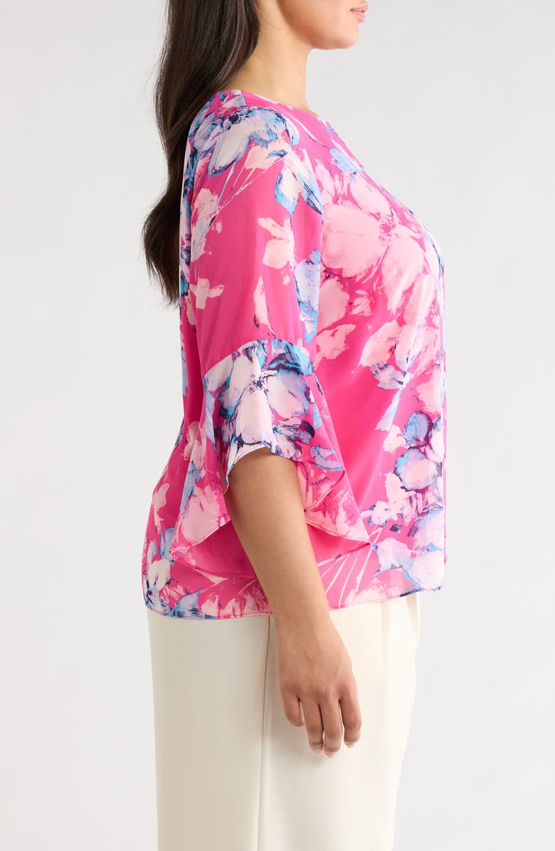 KASPER Printed Ruffle Sleeve Top, Alternate, color,