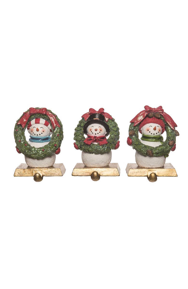 Transpac Resin Snowman Stocking Holder Set of Christmas Decorations, Main, color, 