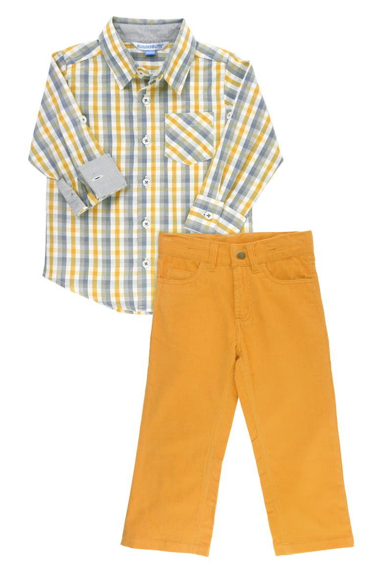 Plaid Shirt & Pants Set, Main, color, YELLOW