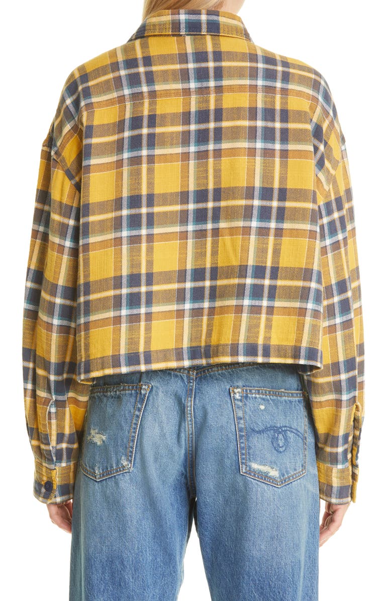 R13 Oversize Plaid Flannel Crop Button-Up Shirt, Alternate, color, 