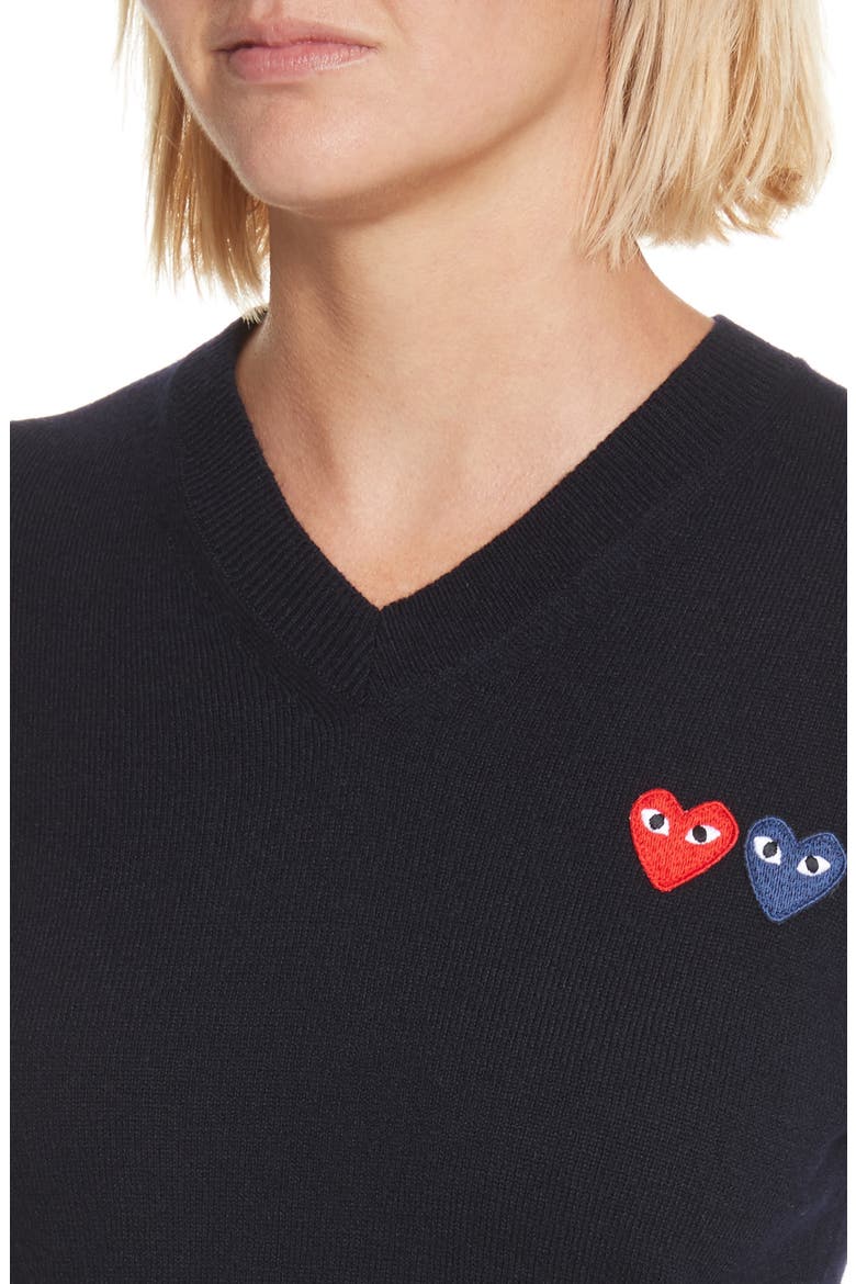 PLAY Double Heart Wool Sweater, Alternate, color, NAVY