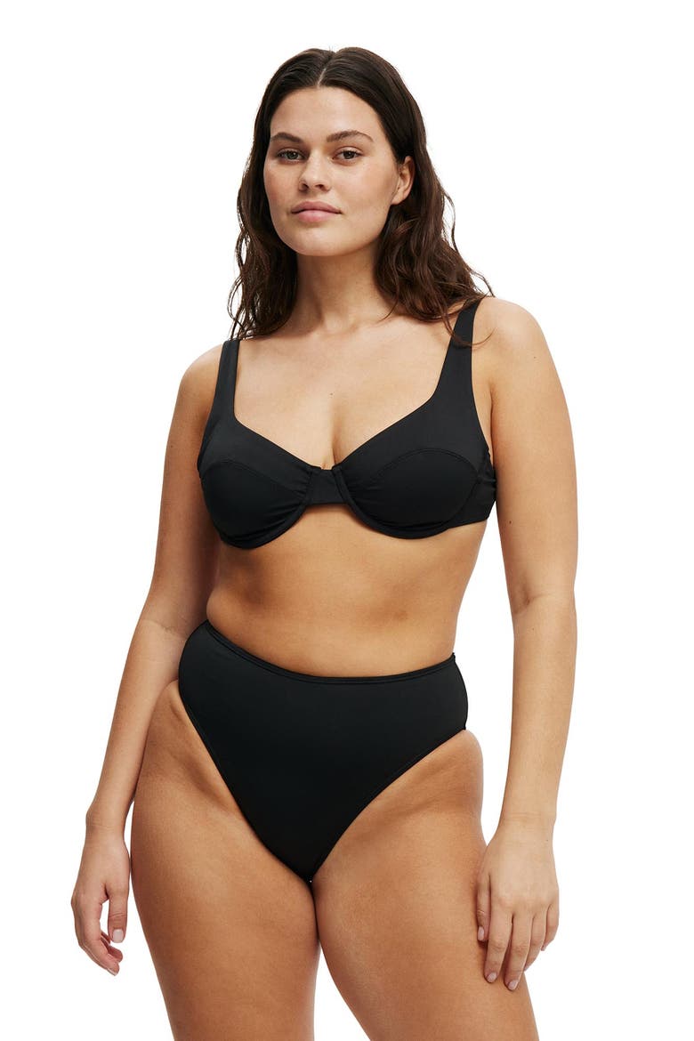 Women's Highwaisted Cheeky Bikini Bottom, Alternate, color, Black