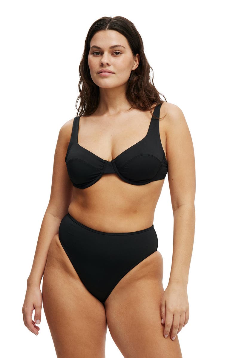 COTTON ON BODY Women's Highwaisted Cheeky Bikini Bottom, Alternate, color, Black