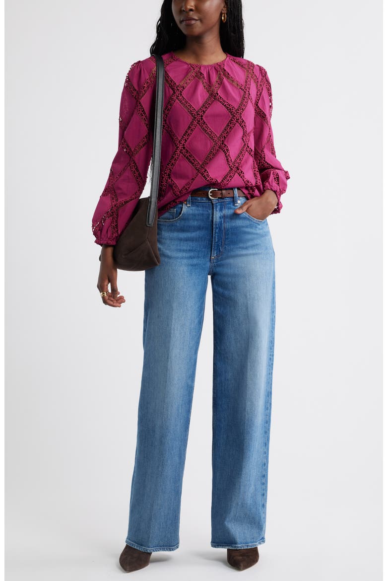 Lattice Lace Sheer Cotton Top, Alternate, color, BURGUNDY BEAUTY