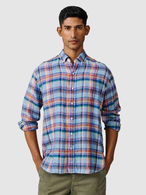 Croyland Madras Button-Down Linen Shirt