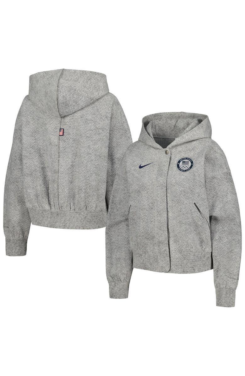 Nike Women's Nike Gray Team USA Media Day Oversized Cropped Hoodie Performance Full-Zip Jacket, Main, color, Gray