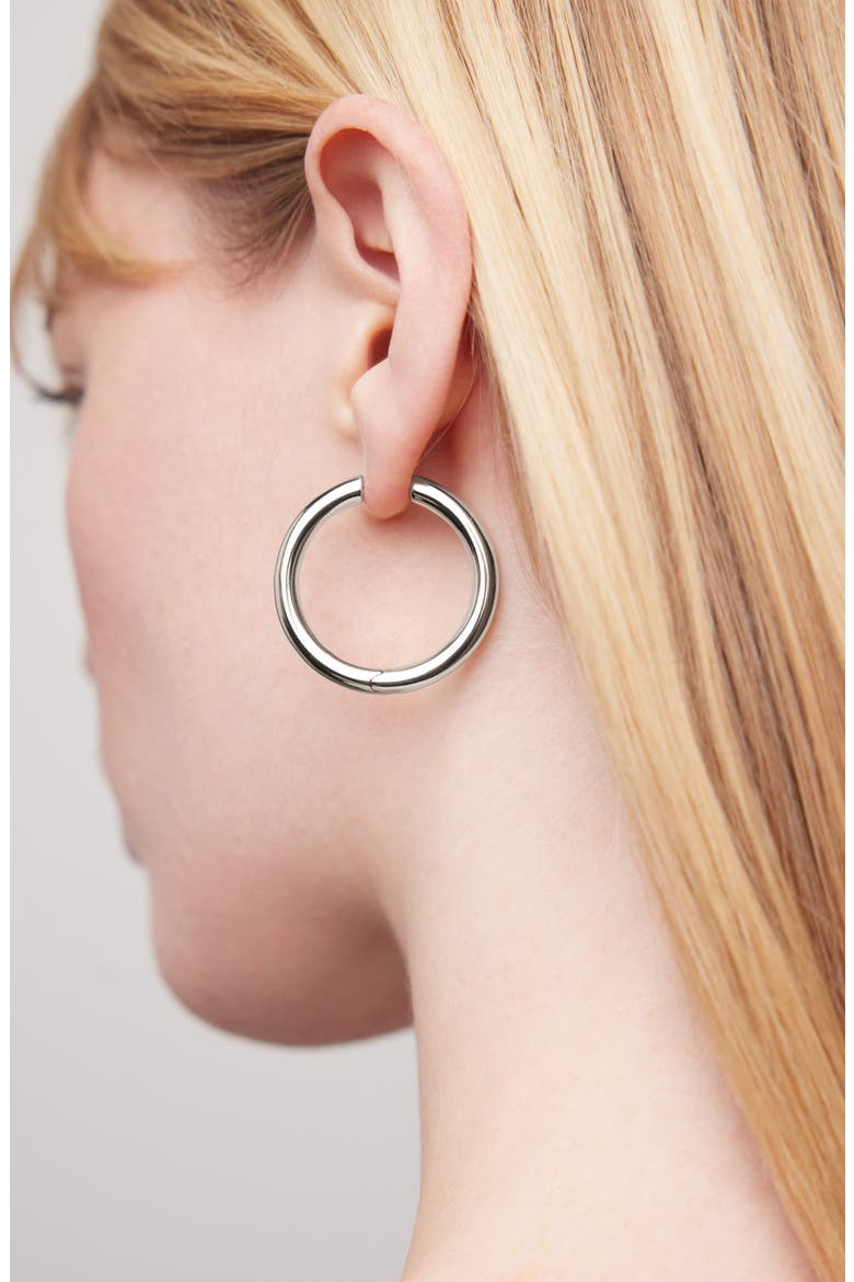 Mini Lilly Hinged Hoop Earrings, Alternate, color, SILVER