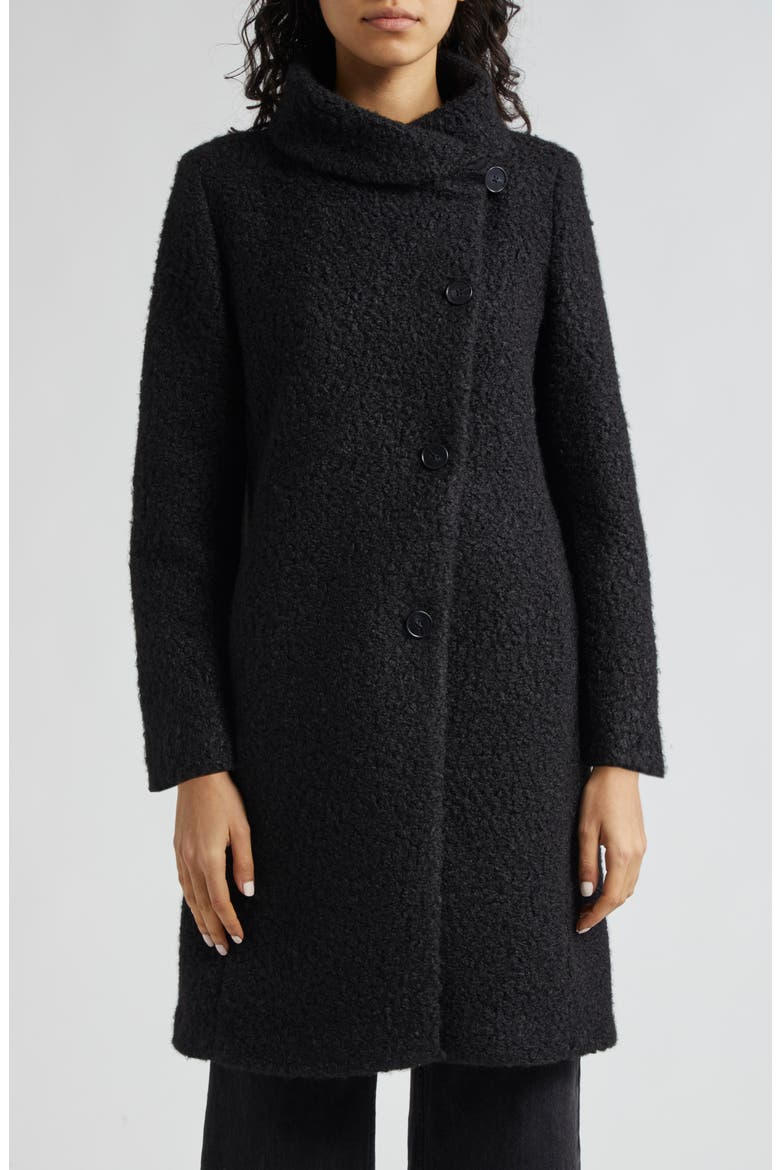 Asymmetric Bouclé Coat, Main, color, SOLID BLACK