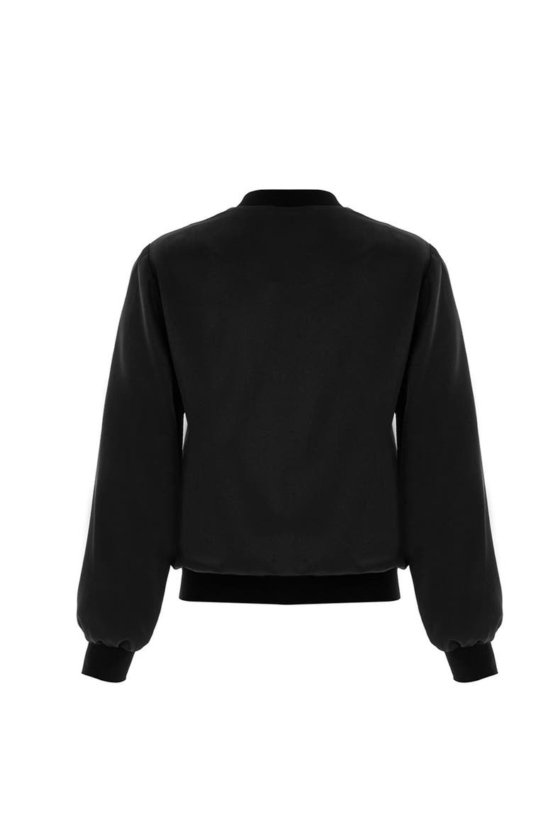 Lacey Satin Bomber Jacket, Alternate, color, BLACK