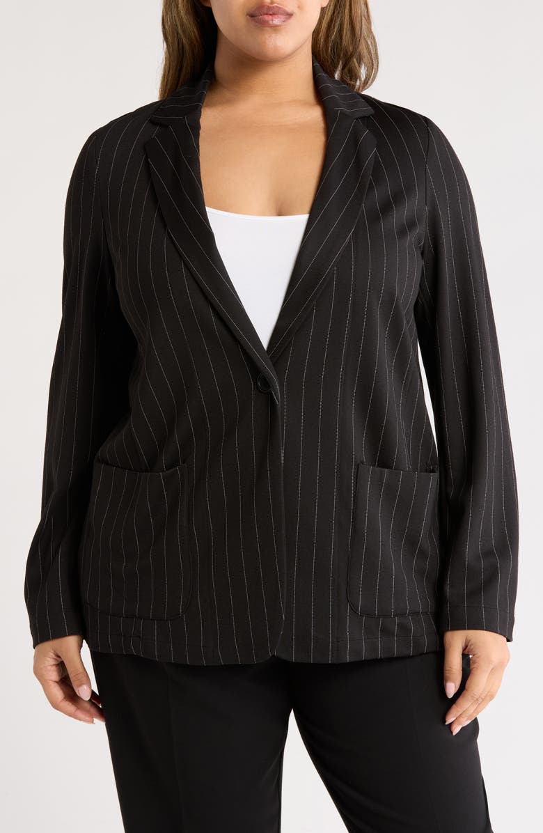 MAX STUDIO Pinstripe Double Knit Blazer, Main, color, Black/ Ivory Stripe