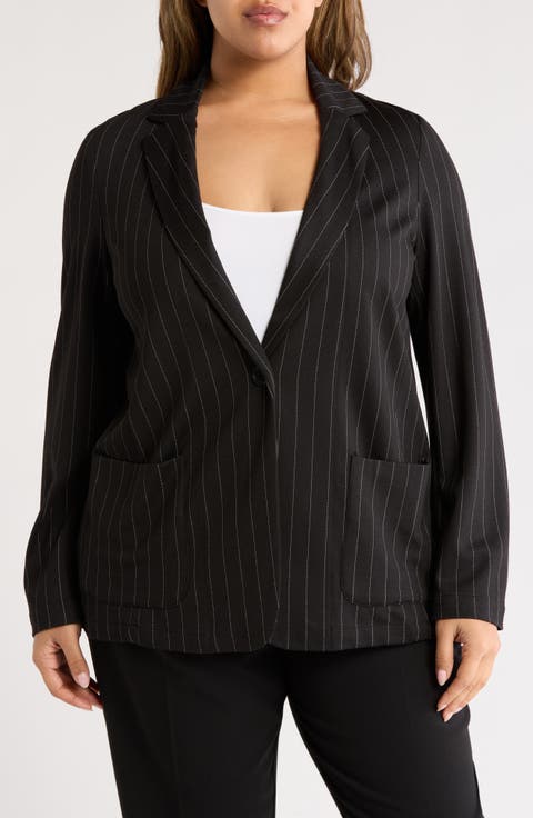 Pinstripe Double Knit Blazer (Plus)