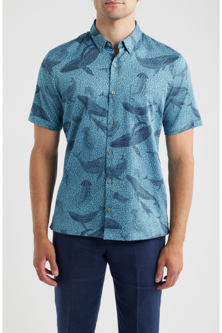 Marine Mosaic Jacquard Cotton Shirt, Main, color, OCEAN BLUE