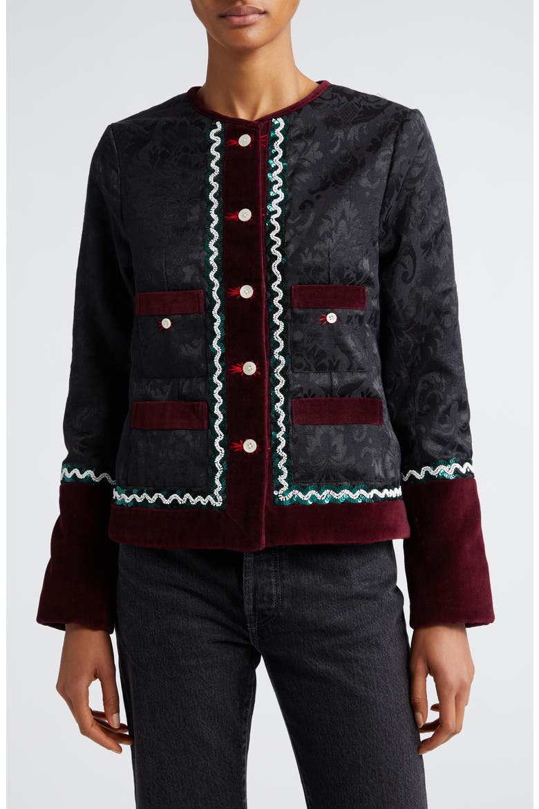 Dusk Brocade Rice Jacket, Main, color, CHARCOAL MAROON