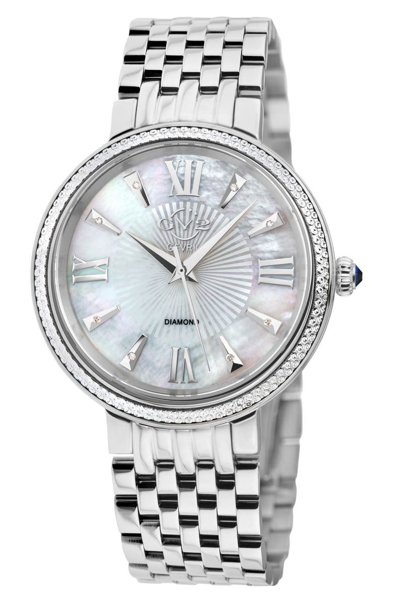 GV2 Women's Genoa Diamond Dial Bracelet Watch, 37mm, Main, color, Silver