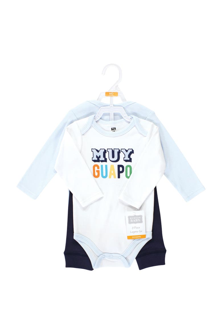 Coordinated 3-Piece Outfit with Long-Sleeve Bodysuit & Pants, Alternate, color, Hola Ladies Long Sleeve