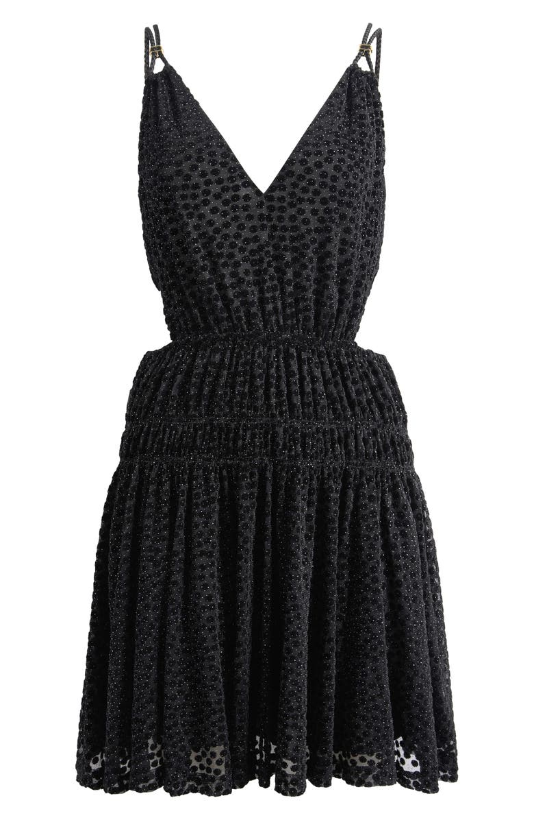 maje Roany Polka Dot Velvet Minidress, Main, color, Noir