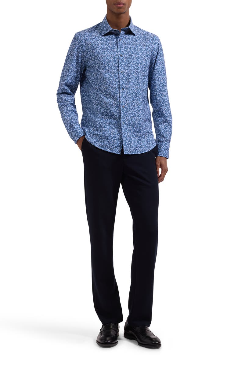 Bugatchi James OoohCotton<sup>®</sup> Floral Print Button-Up Shirt, Alternate, color, Cobalt