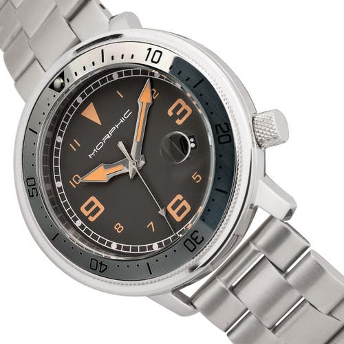 Morphic M74 Series Bracelet Watch W/magnified Date Display In Gunmetal/grey/brown