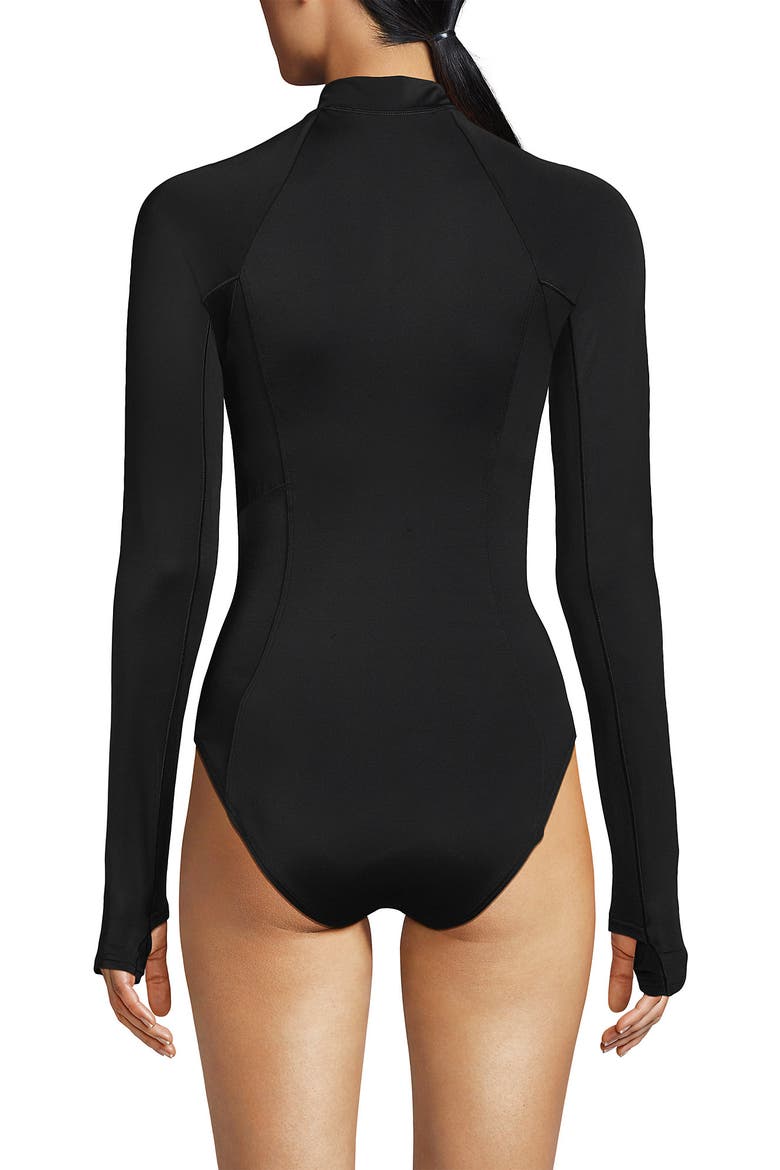 Mastectomy Chlorine Resistant Zip Front Long Sleeve Tugless Sporty One Piece Swimsuit, Alternate, color, Black