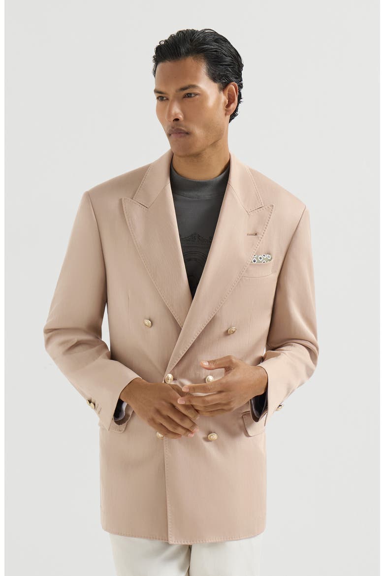 Délavé silk and linen gabardine one-and-a-half breasted Tailor blazer with metal buttons, Main, color, Tobacco