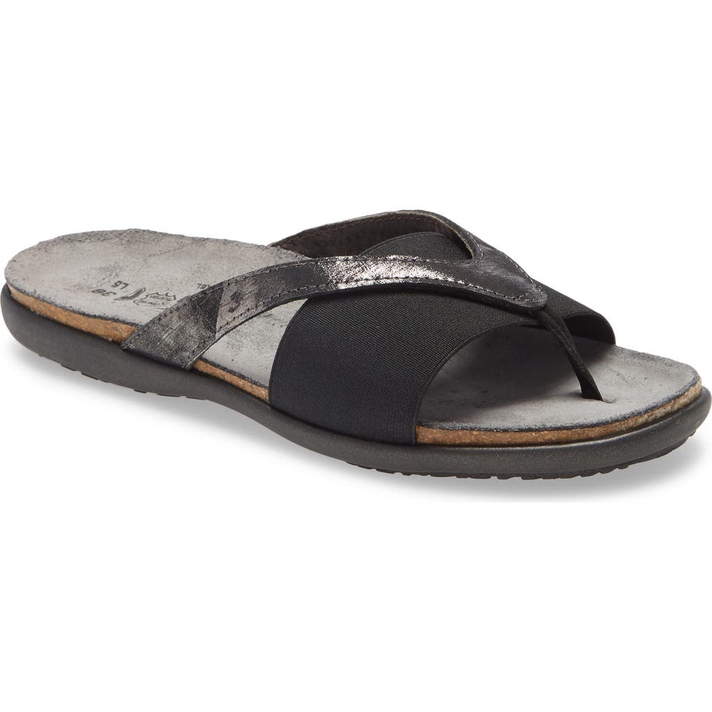 Naot Penelope Flip Flop In Metallic Onyx Leather