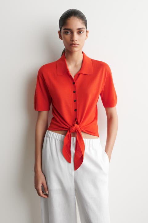 Tie-front Knitted Wool Shirt