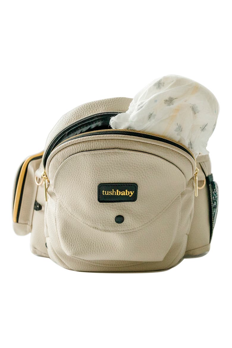 Quilted Faux Leather Hip Seat Carrier, Alternate, color, CREAM
