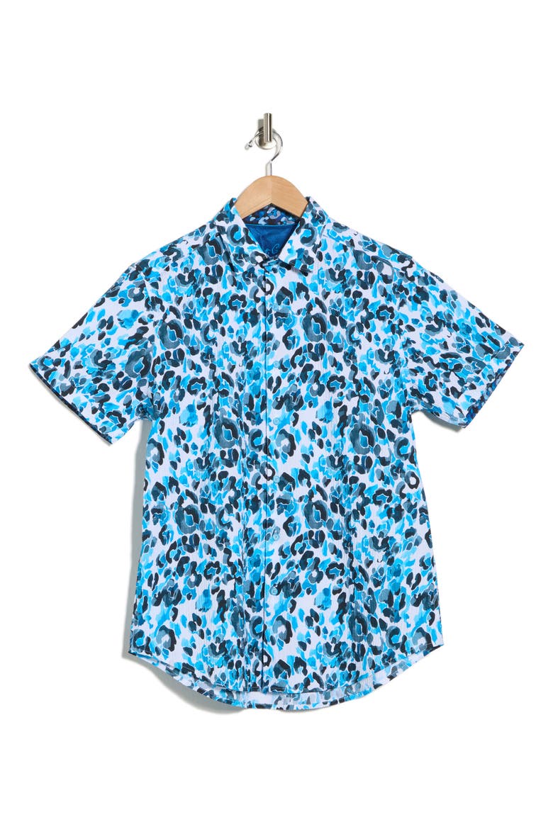 Pantanal Short Sleeve Woven Button-Up Shirt, Alternate, color, BLUE
