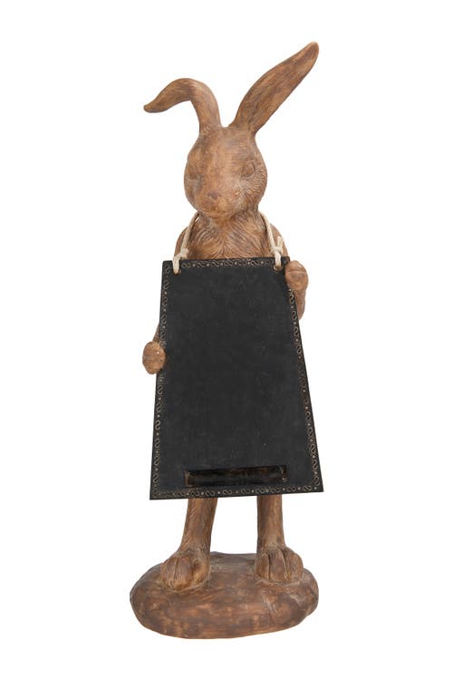 Storied Home Rabbit Figurine Holding Working Chalkboard In Brown