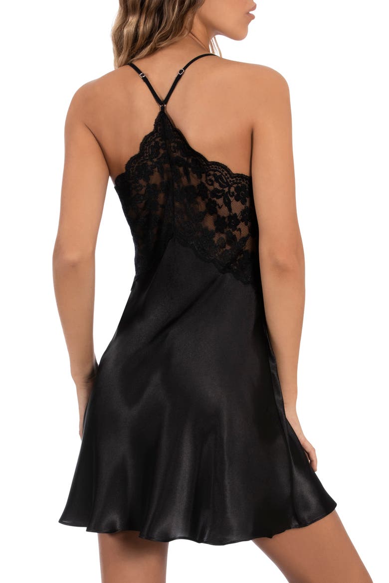 Lace & Satin Chemise, Alternate, color, BLACK